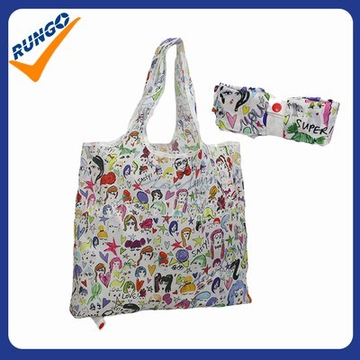Sublimation printed folding polyester shopping bag folded with tapes